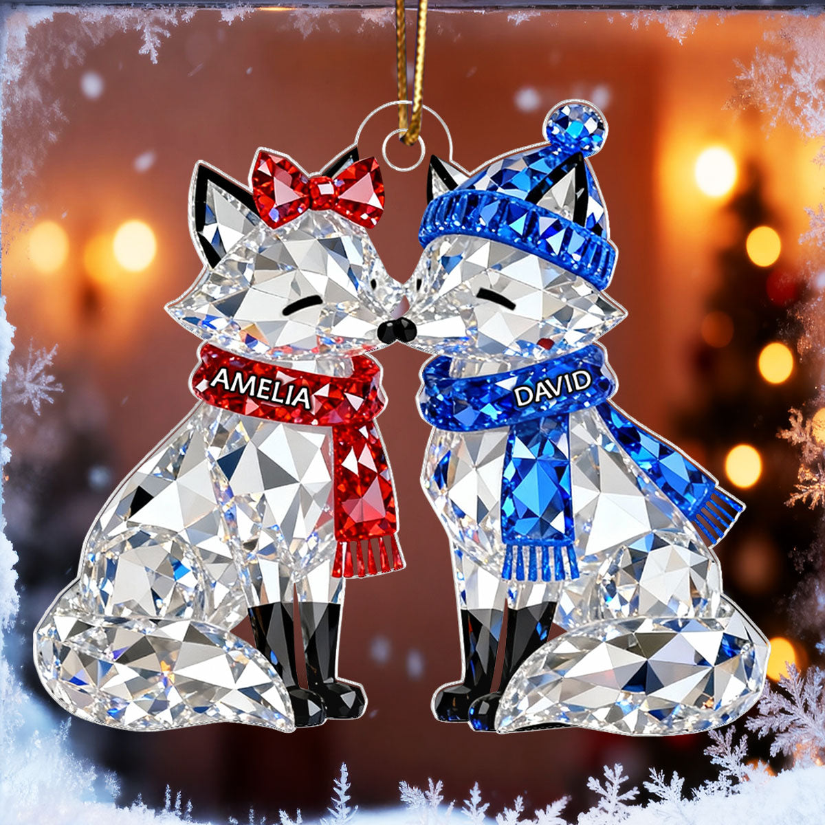 3D Crystal Effect Christmas Foxes Couple - Personalized Acrylic Ornament - Heartwarming Christmas Gift for Couple