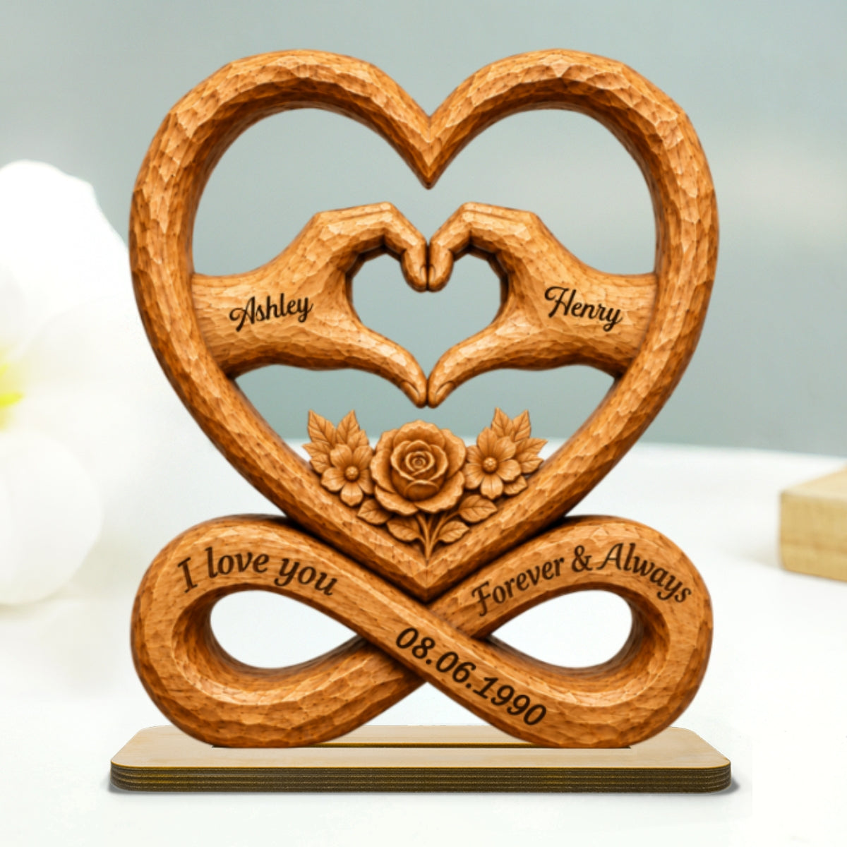 Couple Heart Hands Forever Love Custom Date - Personalized 2-Layered Wooden Plaque - Anniversary Gift, Wedding Gift For Couple
