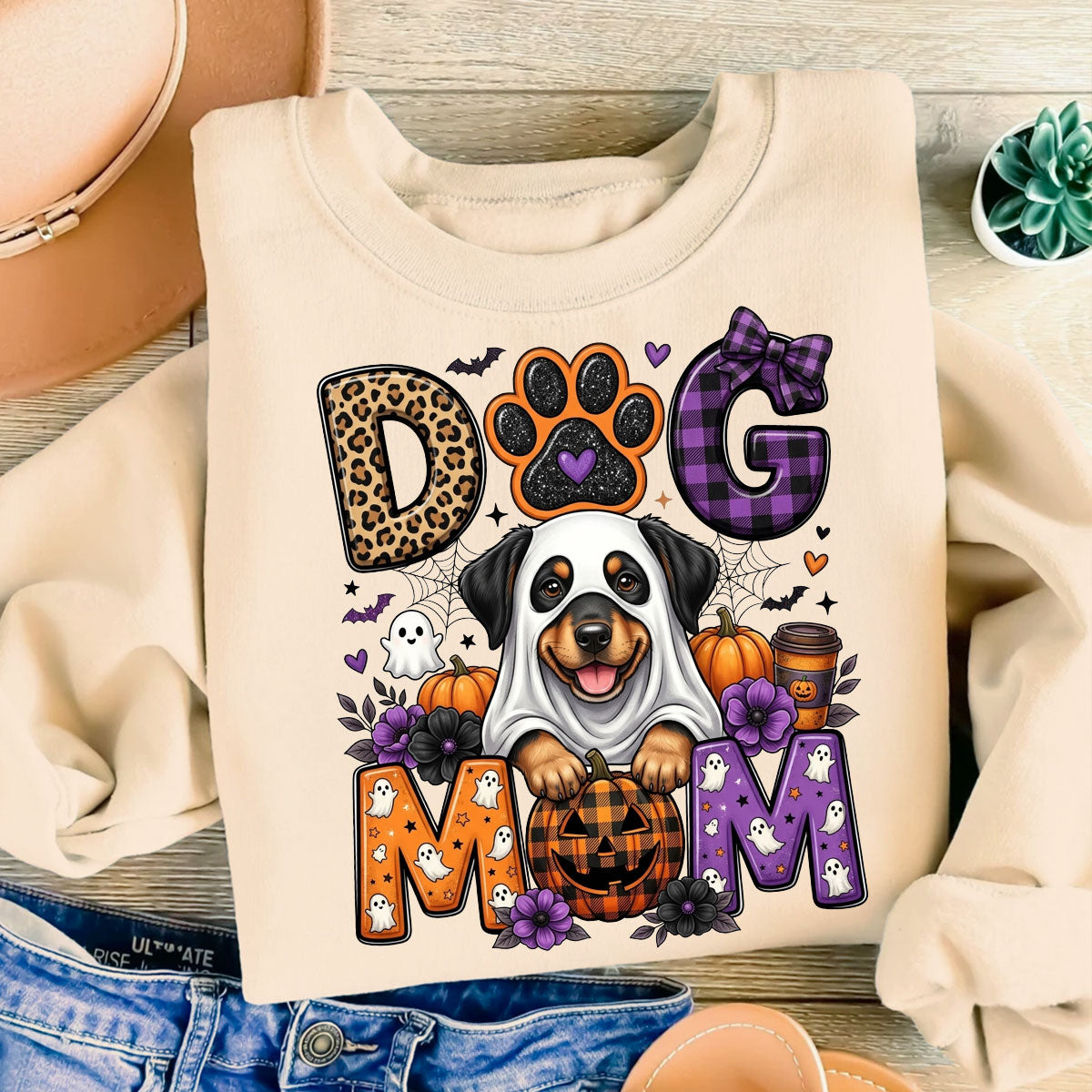 Halloween Dog Mom - Personalized Shirt - Custom Dog Photo, Fall Pumpkin Halloween Trendy Tee for Dog Moms