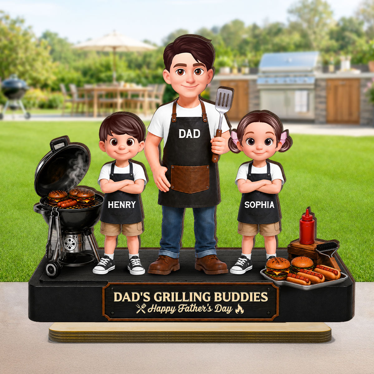 BBQ Dad's Grilling Buddies The Grill Master - Personalized 2-Layered Wooden Plaque -  Gift For Dad, Husband