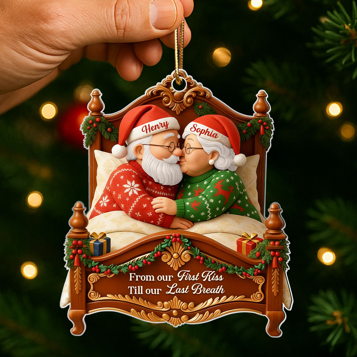 Old Couple Kissing from Our 1st Kiss till Our Last Breath - Personalized Acrylic Ornament - Christmas Gift for him, Gift for her