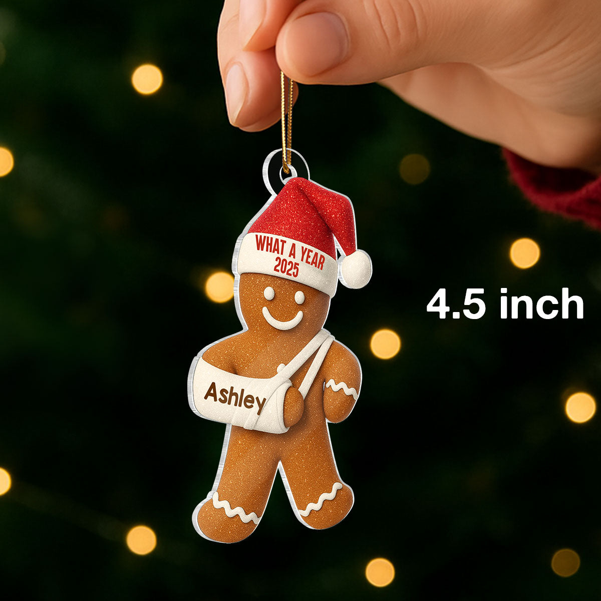 Injury Gingerbread 3D Effect Glitter - Personalized Acrylic Ornament - Funny Christmas, White Elephant Gift For Friends, Coworkers