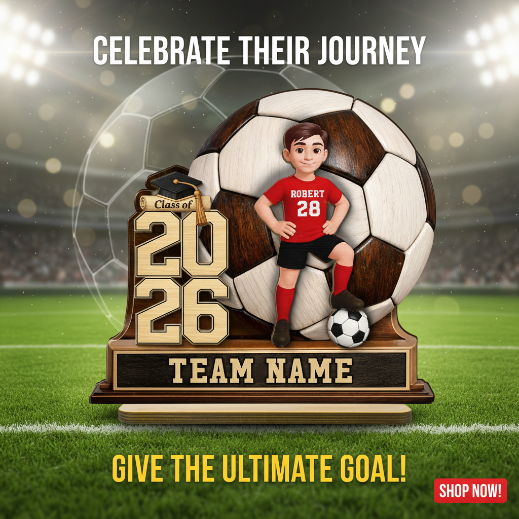 Soccer Senior Keepsake 2D Flat - Personalized 2-Layered Wooden Plaque - Graduation Gift For Son, Daughter