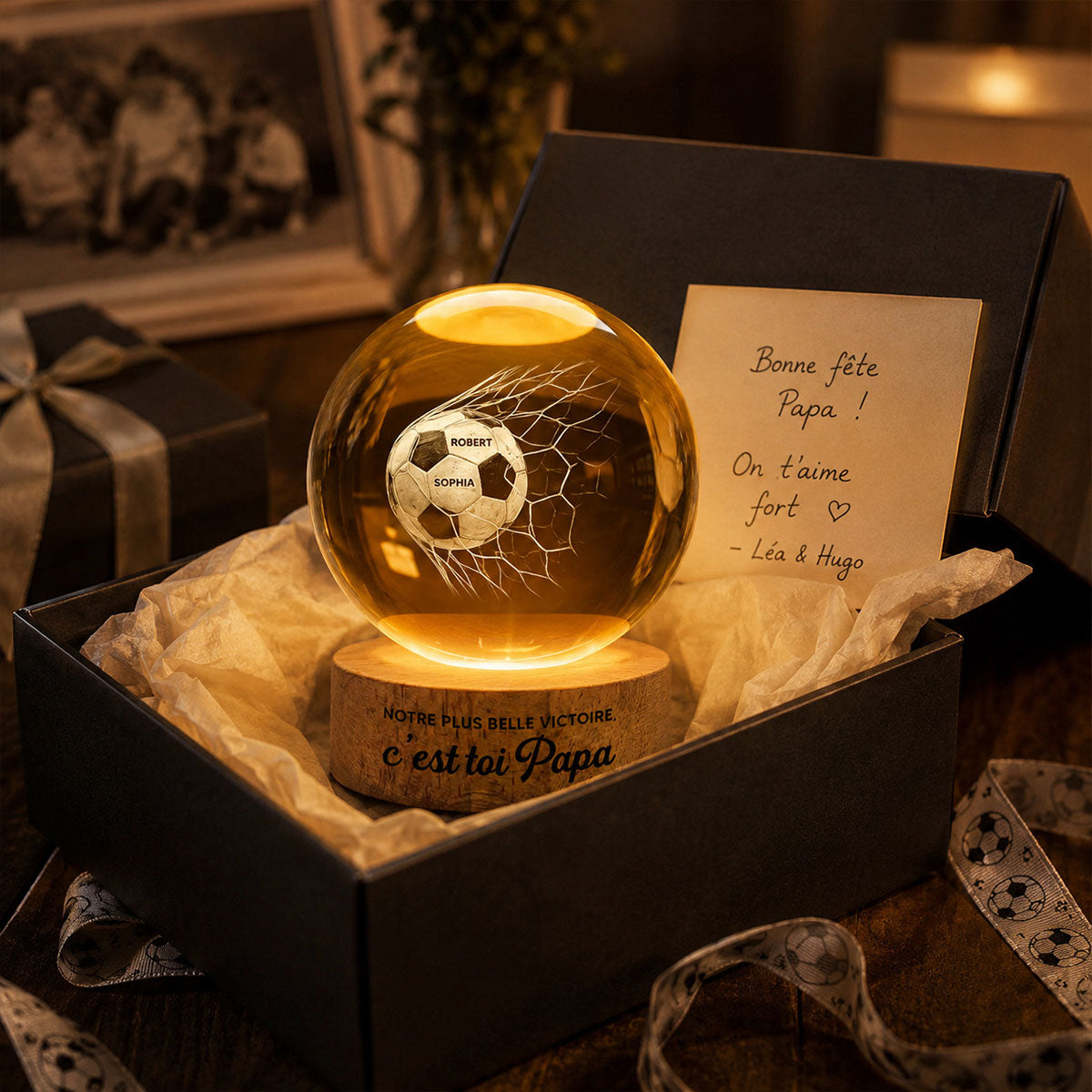 Notre plus belle victoire c’est toi Papa – Veilleuse LED Boule de Cristal Personnalisée – Cadeau de Fête des Pères