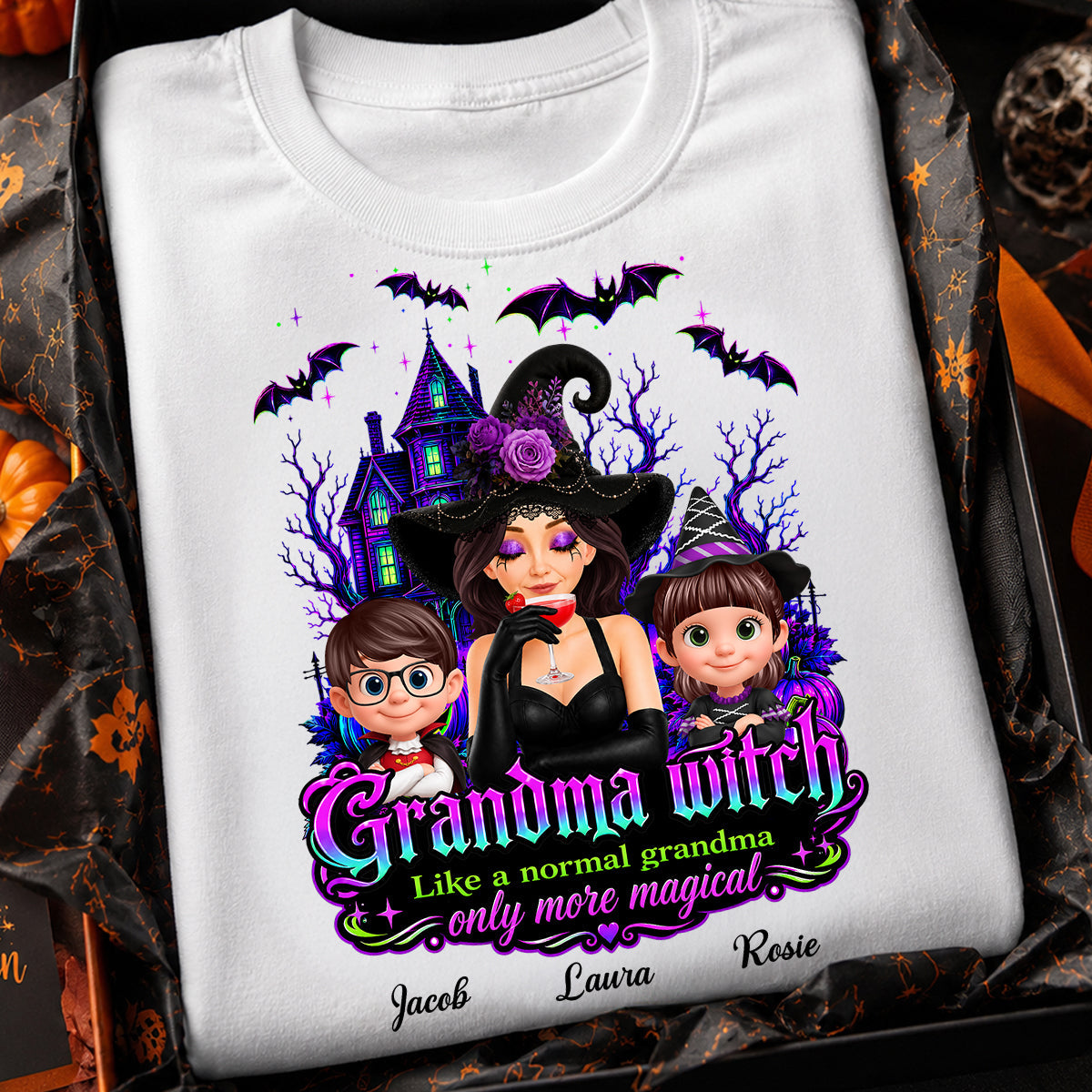 Grandma Mom Witch More Magical - Personalized Shirt - Halloween Spooky Scene, Gift for Grandma
