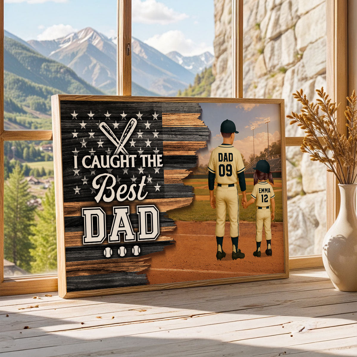 Half Nation Flag We Caught The Best Dad Baseball - Personalized Poster - Father's Day Gift For Baseball Dad