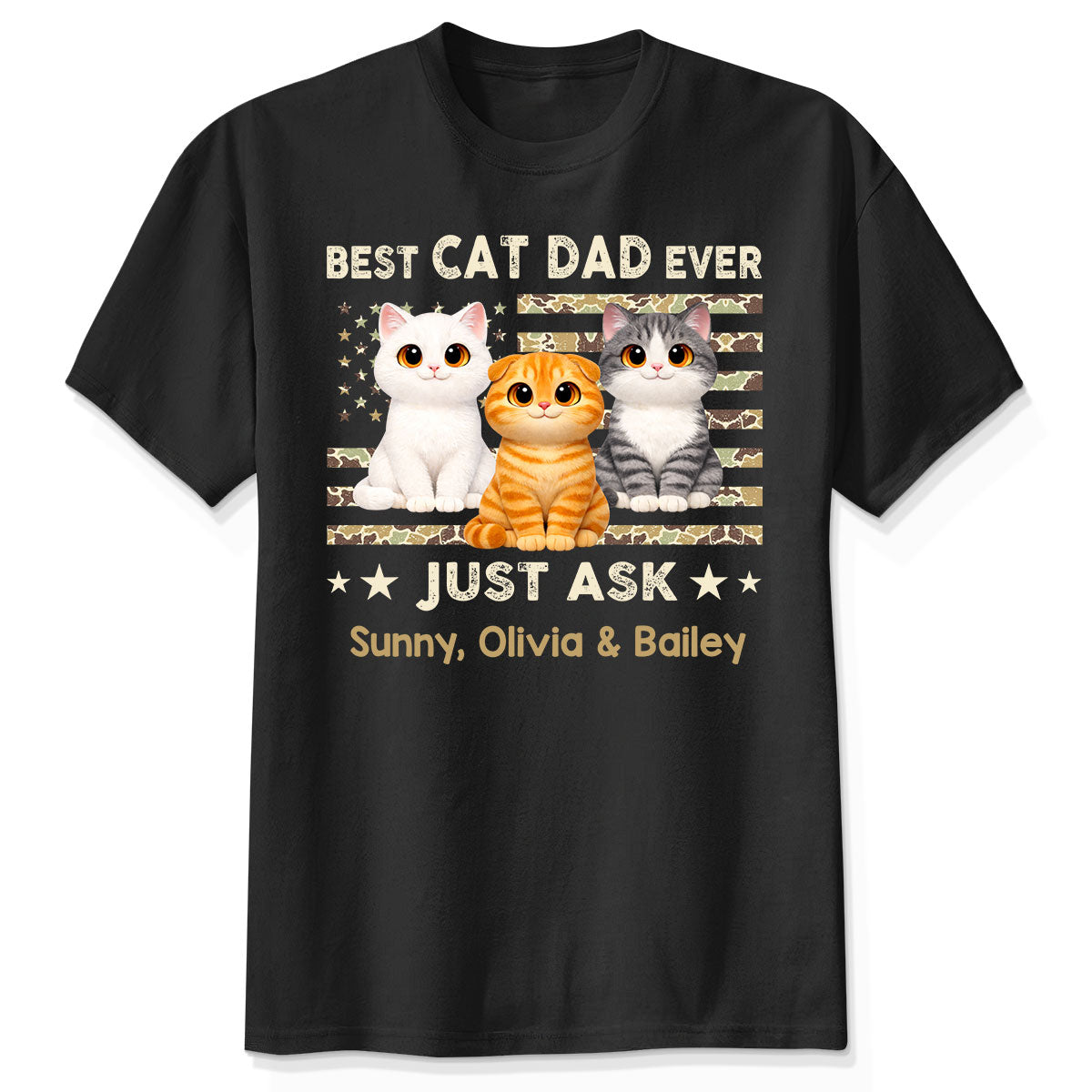 Best Cat Dad Ever Trendy Camouflage Pattern Nation Flag  - Personalized Shirt - Father's Day Gift For Cat Dad, Cat Lovers