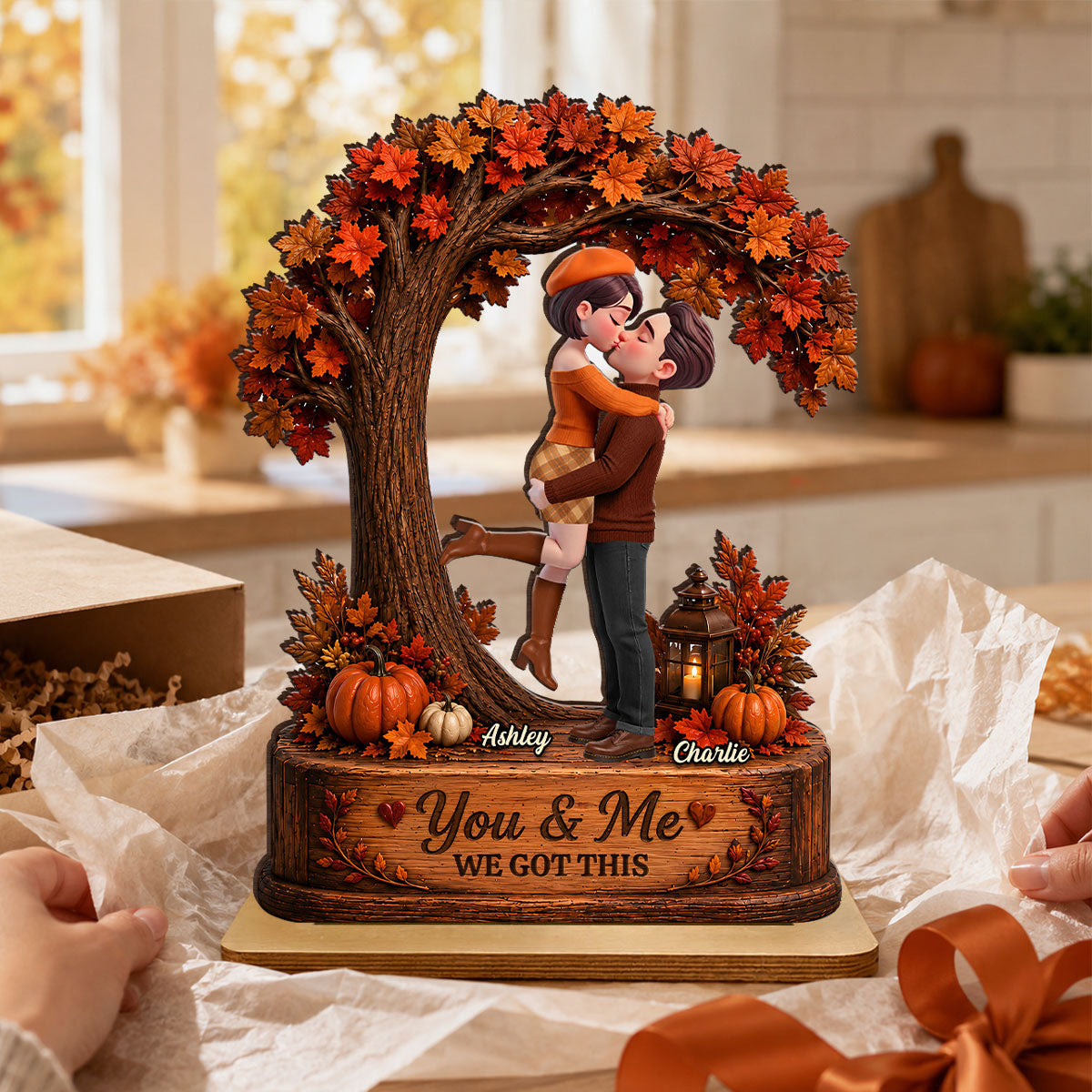 Couple Under Tree We Got This - Personalized 2-Layered Wooden Plaque - Fall Season Decor Gift, Gift For Couple