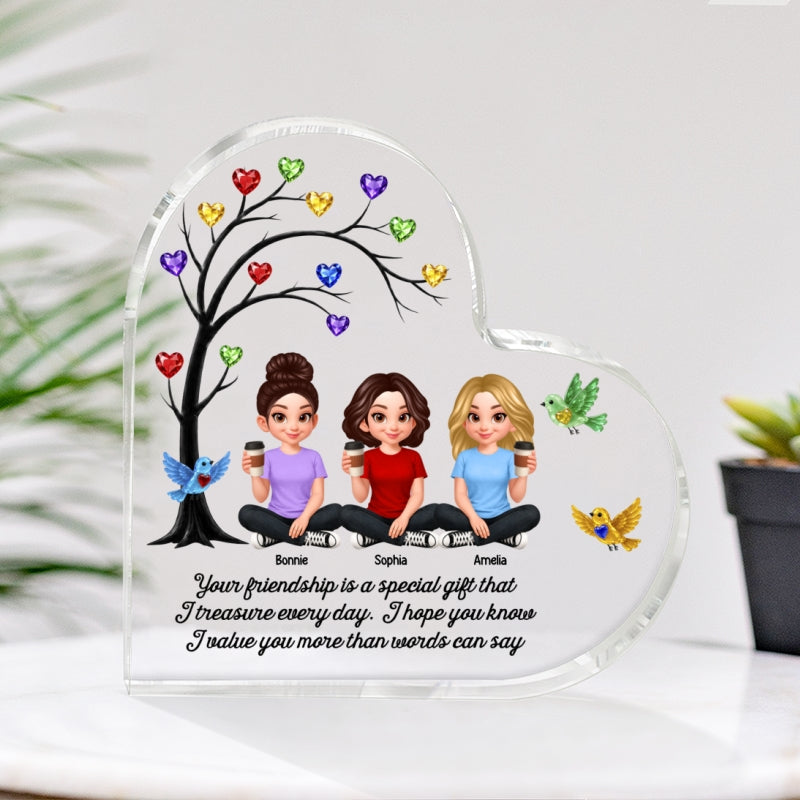 Besties Sisters Colorful Stone Tree - Personalized Heart Acrylic Block - Gift For Besties, Sisters, Best Friends