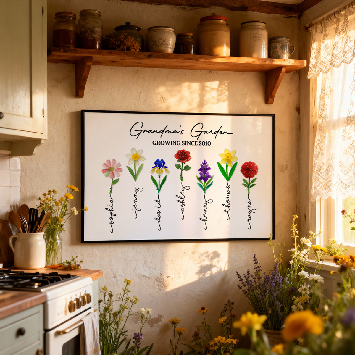Grandma's Garden 3D Sea Glass - Personalized Poster - Christmas Gift for Grandma