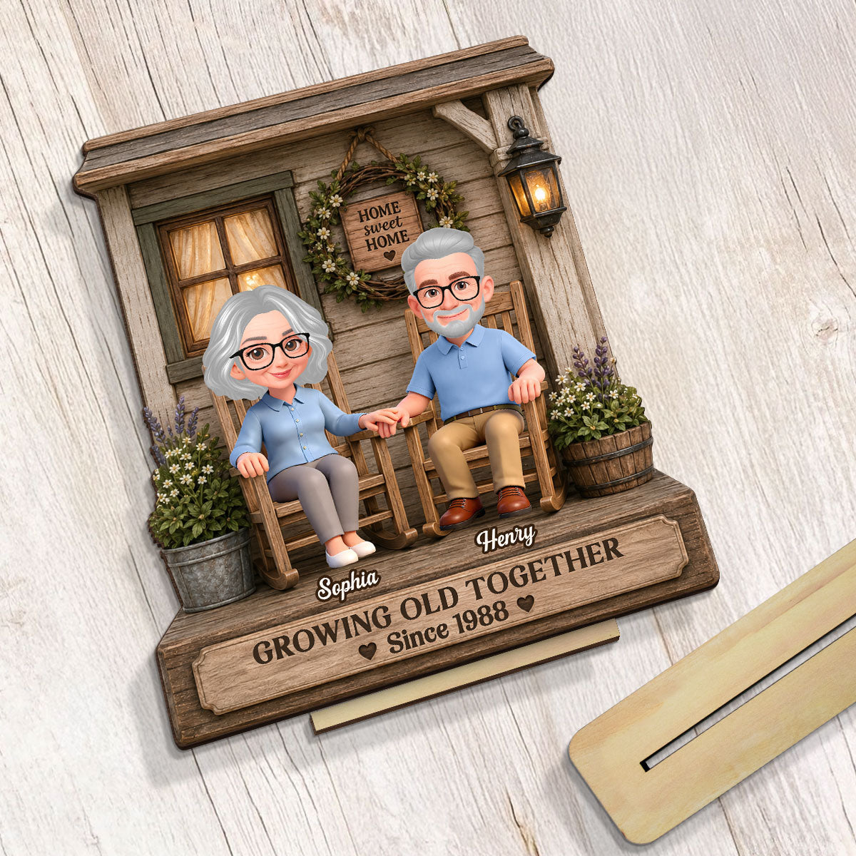 Eternal Love Couple Growing Old Together - Personalized 2-Layered Wooden Plaque - Anniversary Gift For Couple
