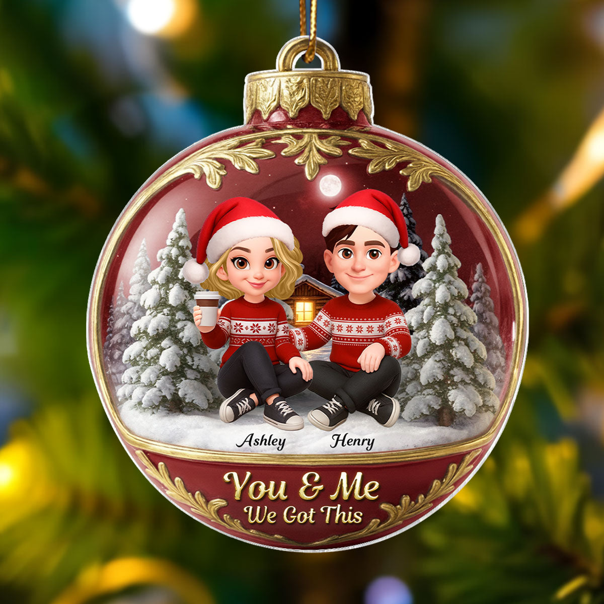 3D Effect Snow Globe Couple - Personalized Acrylic Ornament - Christmas Gift for him, Gift for her