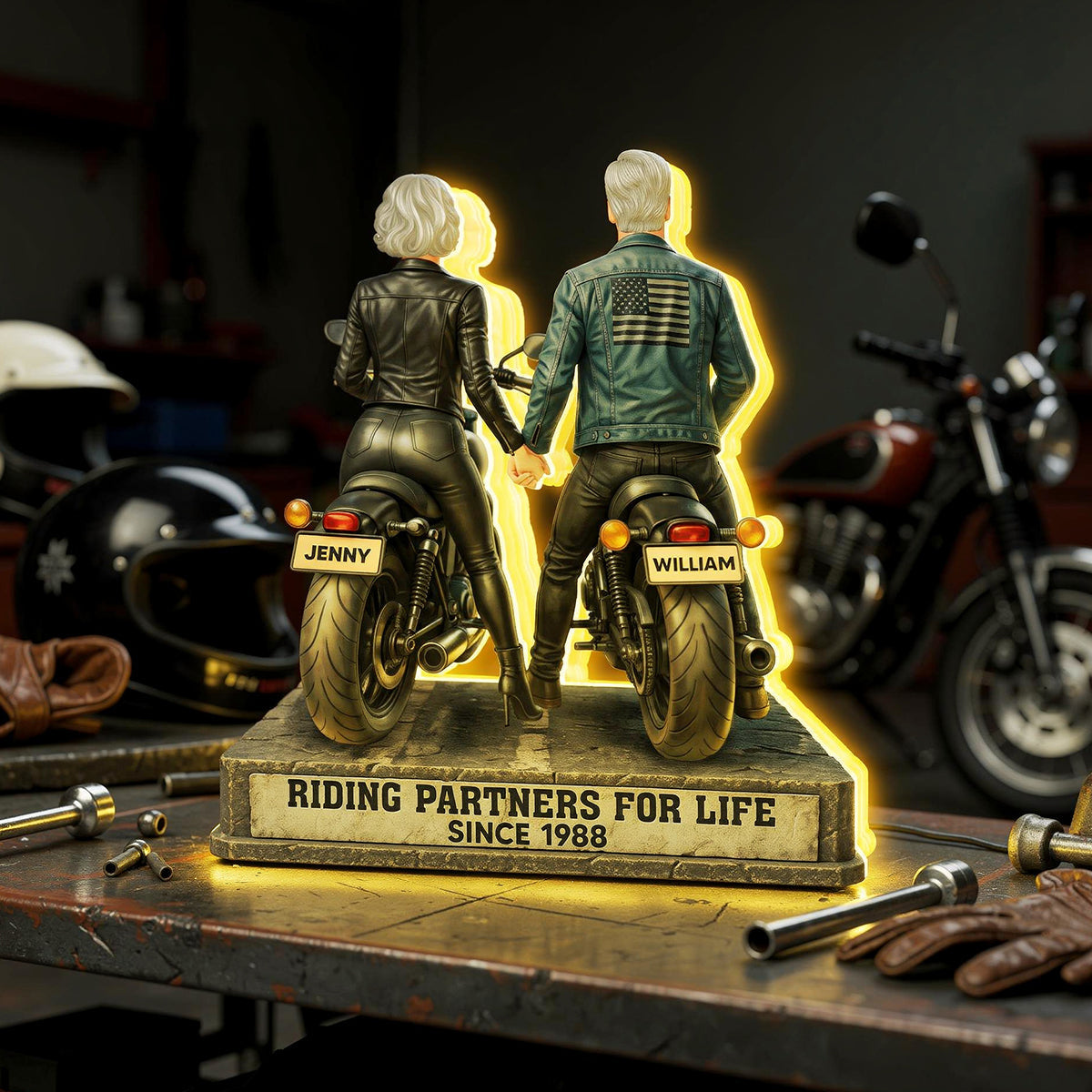 Biker Couple Riding Partners for Life - Personalized Light Box - Sentimental Gift for her, for him