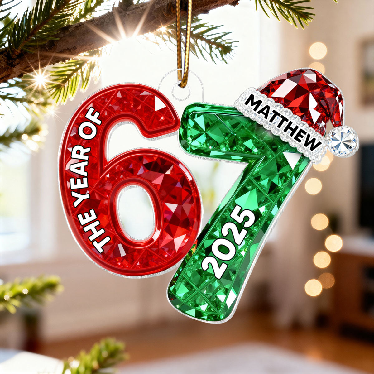 3D Effect Flat 67 Six Seven 2025 Slang Christmas - Personalized Acrylic Ornament - Funny Christmas Gift For Teen, Grandkid, Gen Alpha
