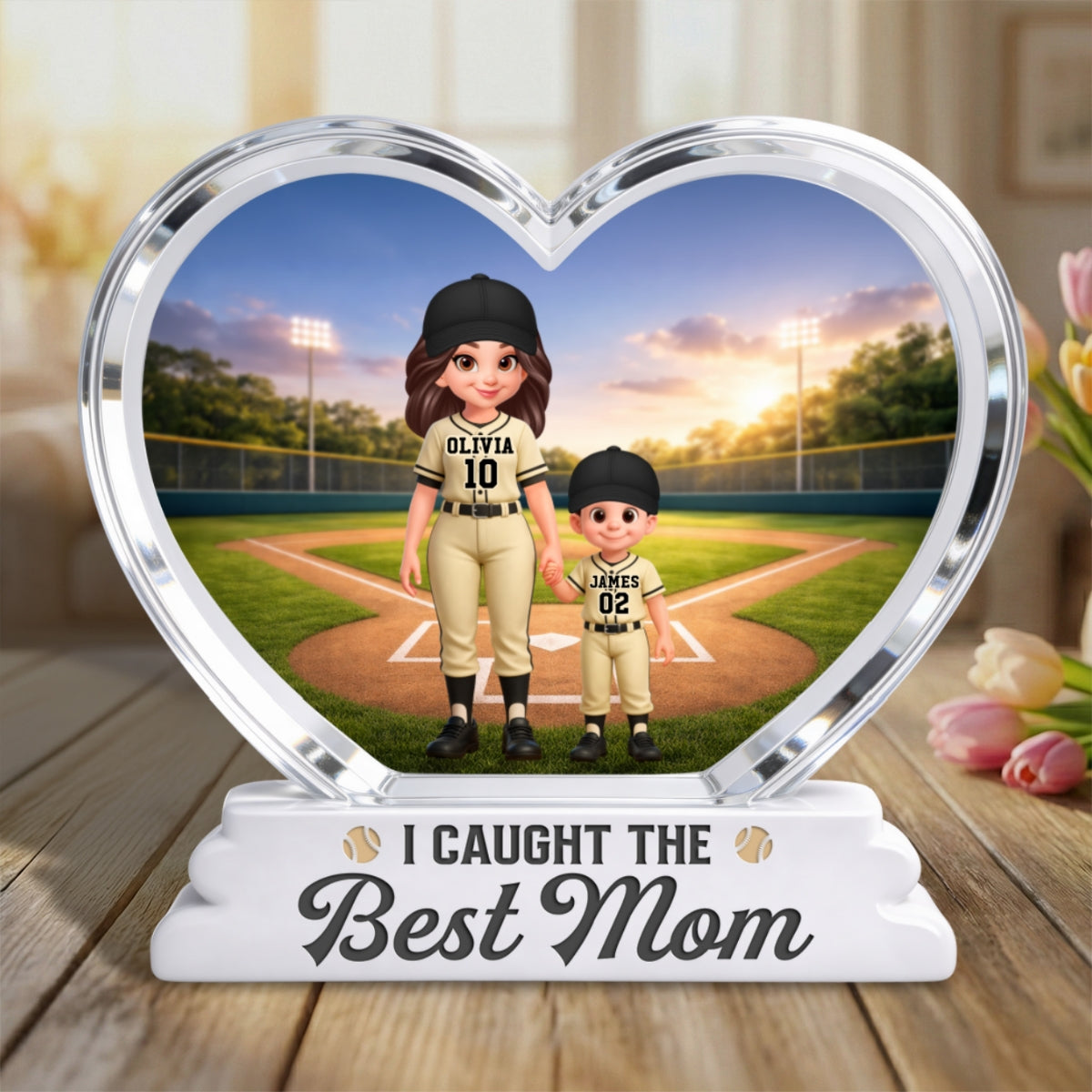 We Caught The Best Mom Baseball 2D Flat - Personalized Acrylic Block Plaque - Mother's Day Gift For Baseball Mom