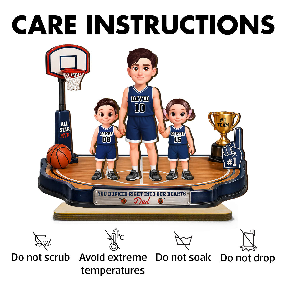 You Dunked Right Into Our Heart Basketball Dad - Personalized 2-Layered Wooden Plaque - Heartfelt Gift For Basketball Dad, Gift For Husband
