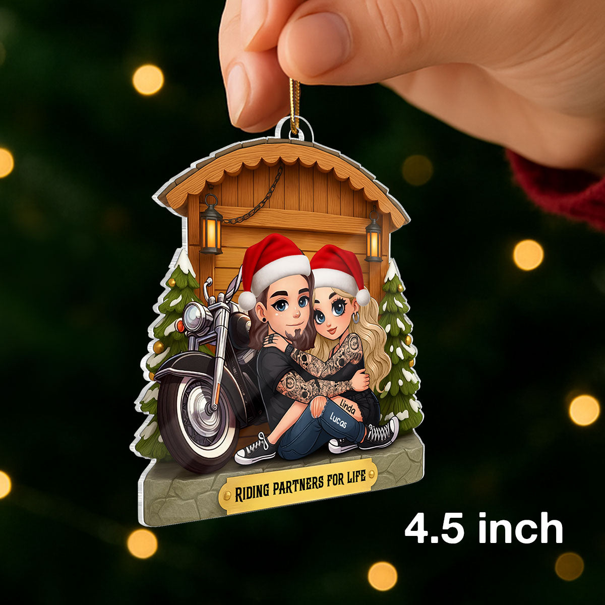 Biker Couple - Personalized Acrylic Ornament - Gift for Biker Couple