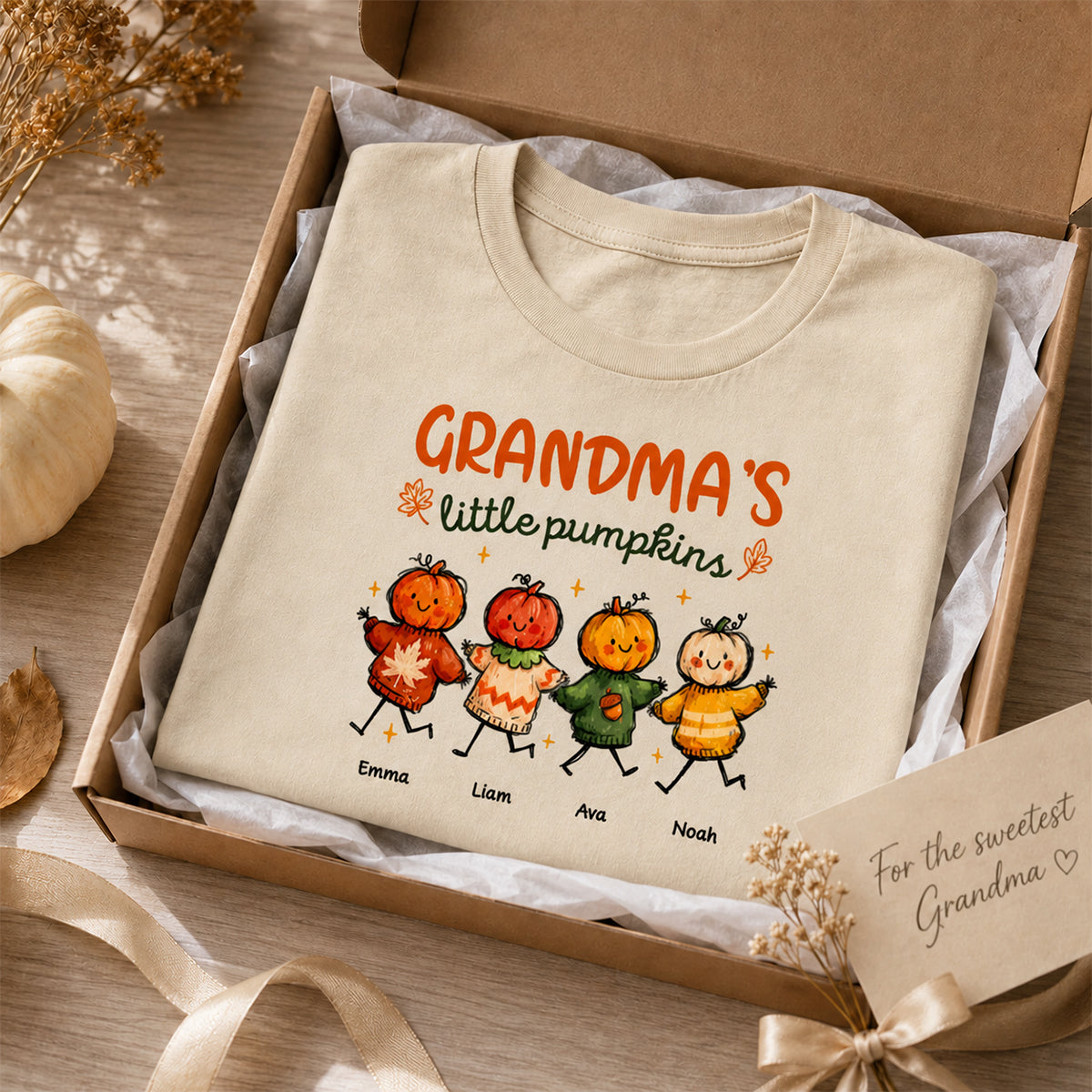 Grandma's Little Pumpkins Sweater Weather - Personalized Shirt - Trendy Fall Tee for Grandma
