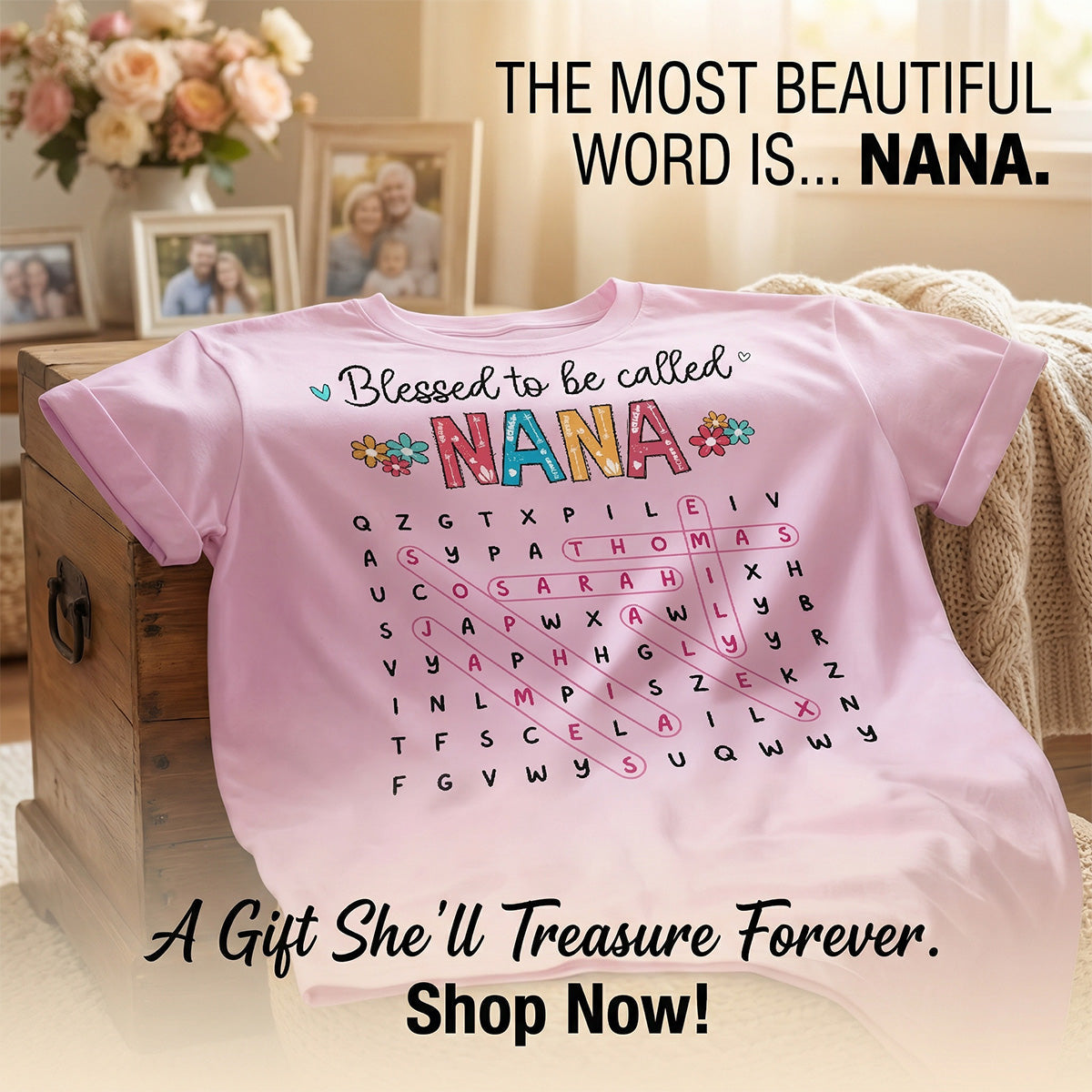 Blessed To Be Called Grandma Word Search Puzzle - Personalized Shirt - Mother's Day Gift For Grandma Mom