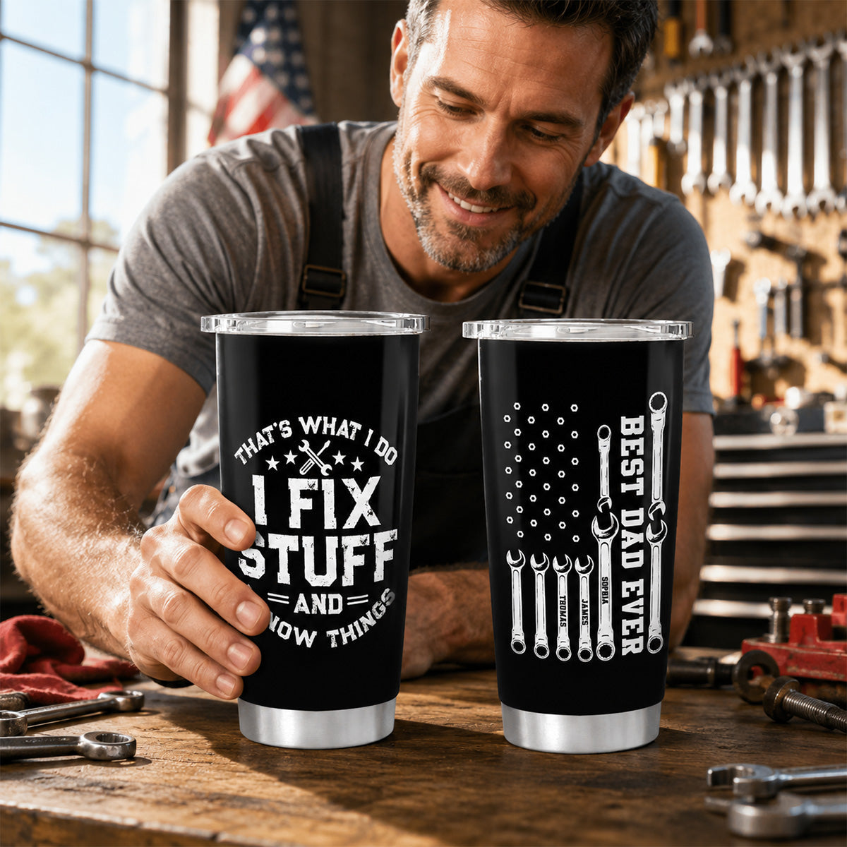 That's What I Do Mechanic Dad - Personalized Tumbler - Father's Day Gift For Dad, Grandpa
