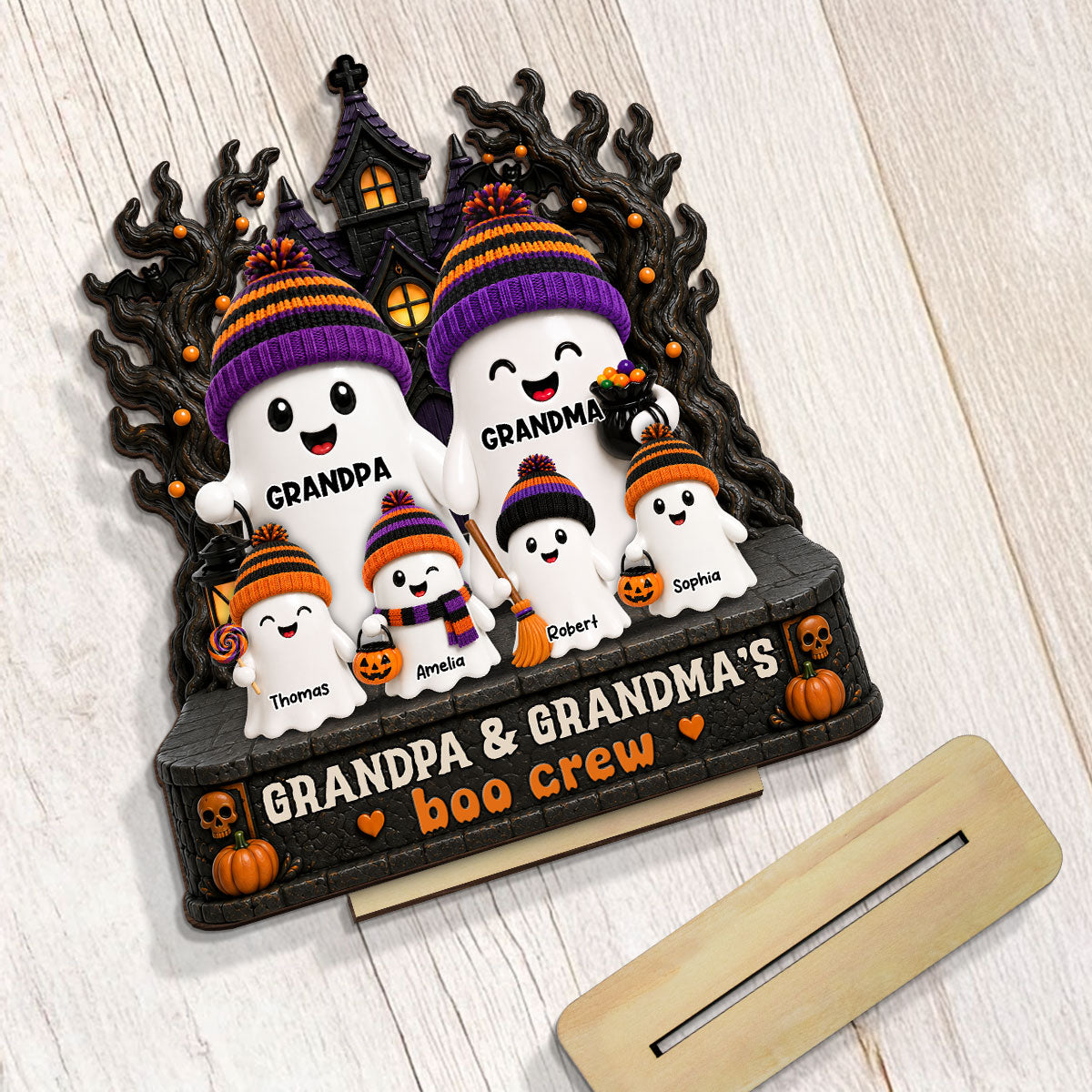 Mysterical Grandma Grandpa's Boo Crew Haunted House - Personalized 2-Layered Wooden Plaque - Halloween Decoration For Grandparents