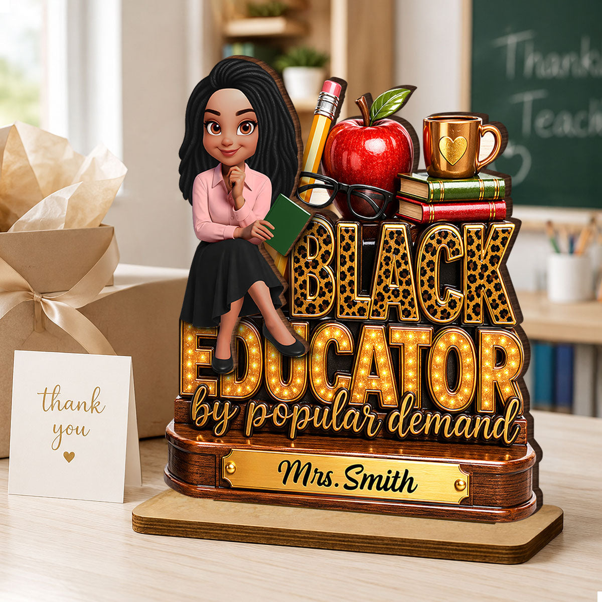 Black Educator by Popular Demand - Personalized 2-Layered Wooden Plaque - Back to School Decor for Teacher