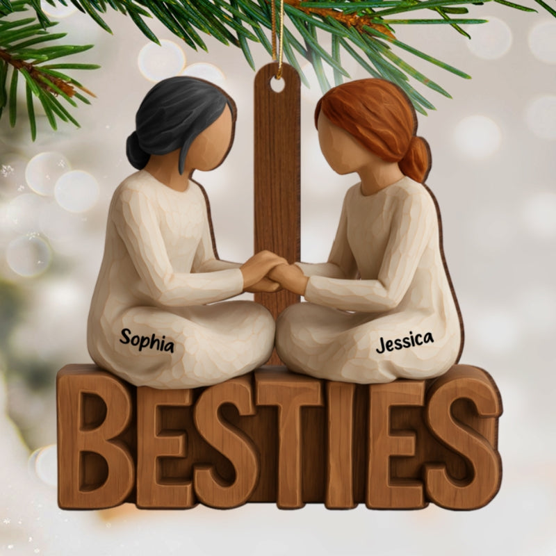 3D Effect Besties Forever Together - Personalized Wooden Ornament - Gift For Best Friends