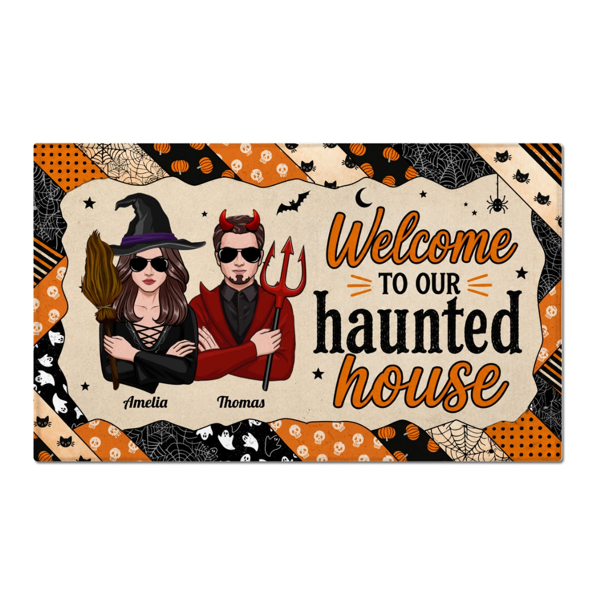 Welcome to Our Haunted House - Personalized Doormat - Halloween Decor for Couples