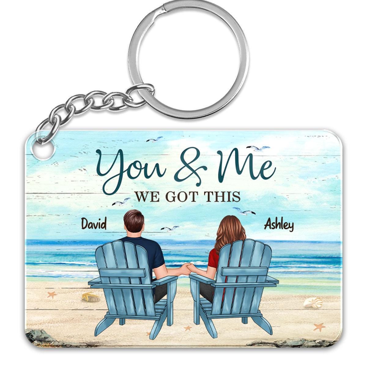 Back View Couple Sitting Beach Landscape You & Me We Got This Personalized Acrylic Keychain
