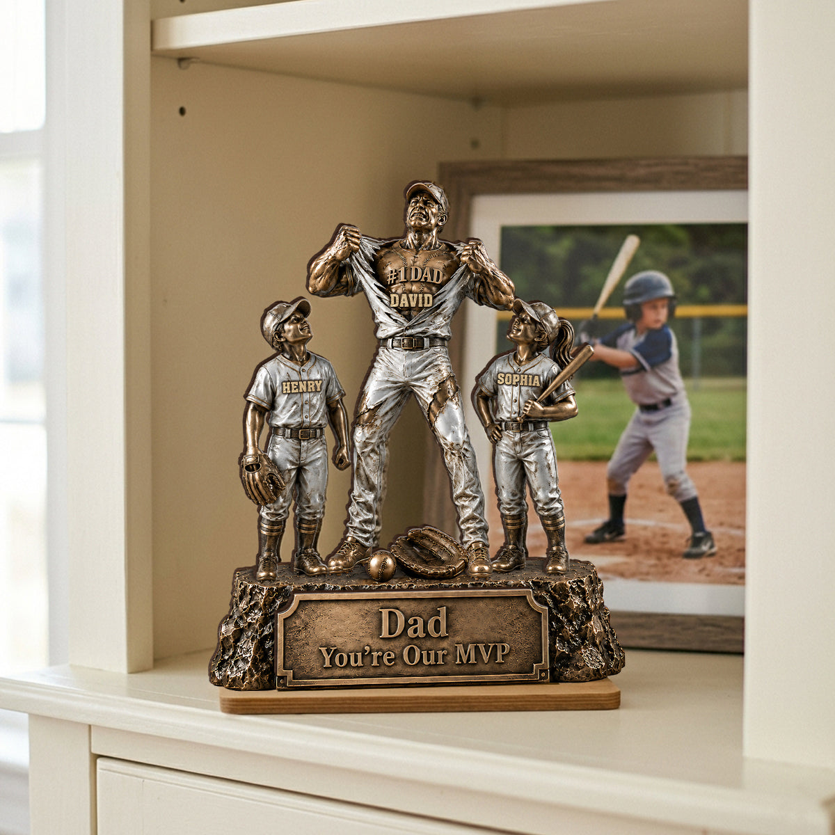 No 1 Dad Baseball Victory Trophy - Personalized 2-Layered Wooden Plaque -  Gift for Dad, Husband