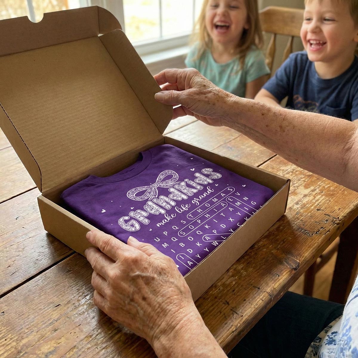 Lace Pattern Grandma Custom Grandkids Names Word Search Puzzle - Personalized Shirt - Gift For Grandma