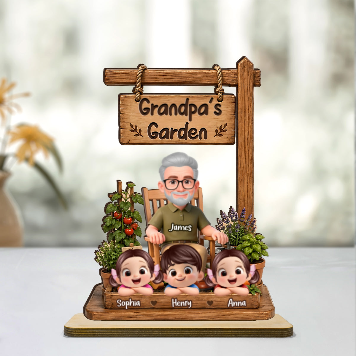 Grandpa's Garden - Personalized 2-Layered Wooden Plaque -  Gift for Dad, Husband