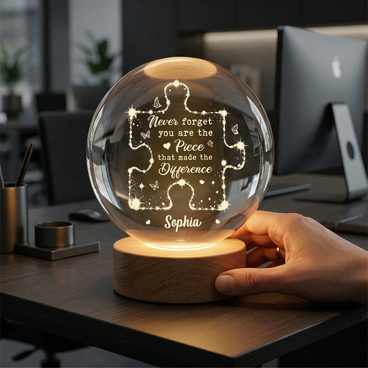 Never Forget The Difference You Make - Personalized Crystal Ball LED Night Light - Thank You Appreciation Gift for Coworker, Teacher, Employee Leaving Gift