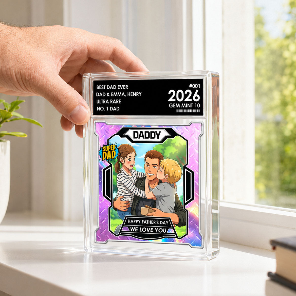 Dad Of The Year Trading Card Cartoon Style - Personalized Acrylic Block Plaque -  Gift For Dad, Husband