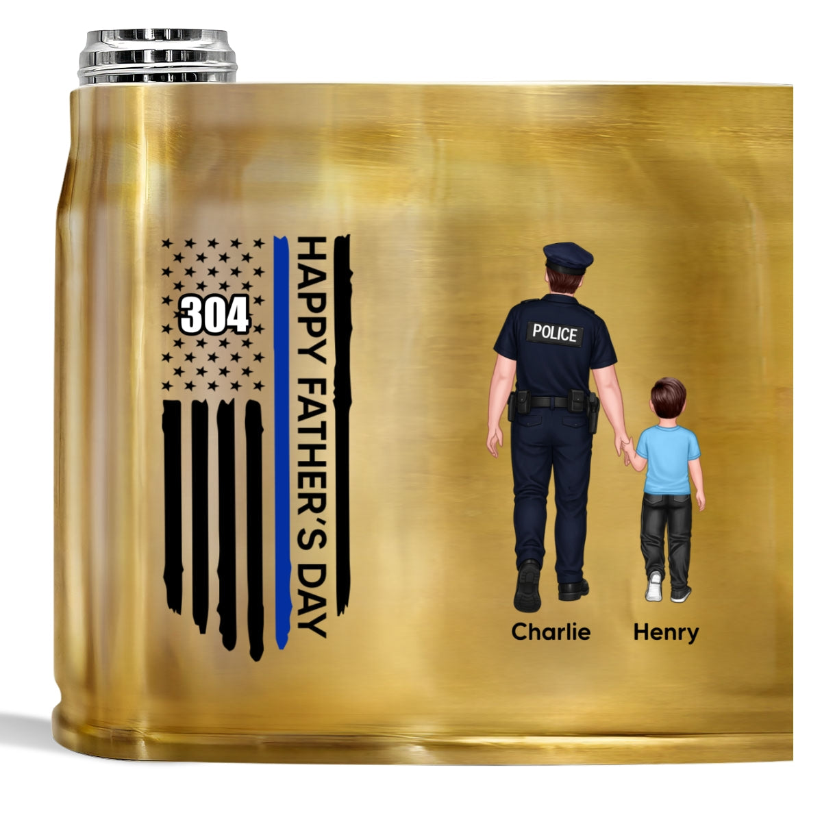 Proud American Police Dad You Are Our Hero Thin Blue Line - Personalized Bullet Tumbler - Father's Day Gift For Dad
