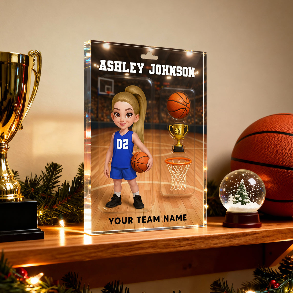 3D Effect Basketball Custom Figure Style - Personalized Acrylic Block Plaque - Christmas Gift For Basketball Players