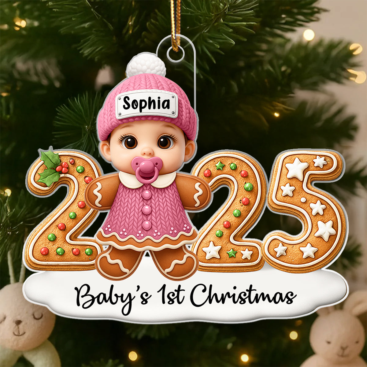 Baby Gingerbread First Christmas - Personalized Acrylic Ornament - Unique Christmas Gift For New Born, Baby