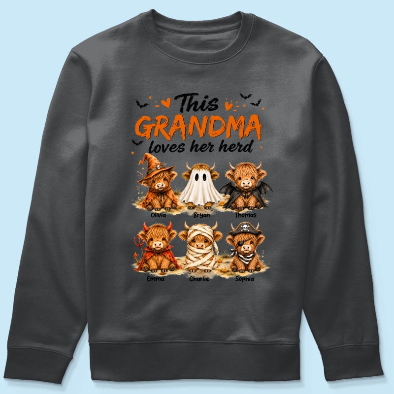 Funny Halloween Highland Cow - Personalized Shirt - Gift For Gramdmas, Moms