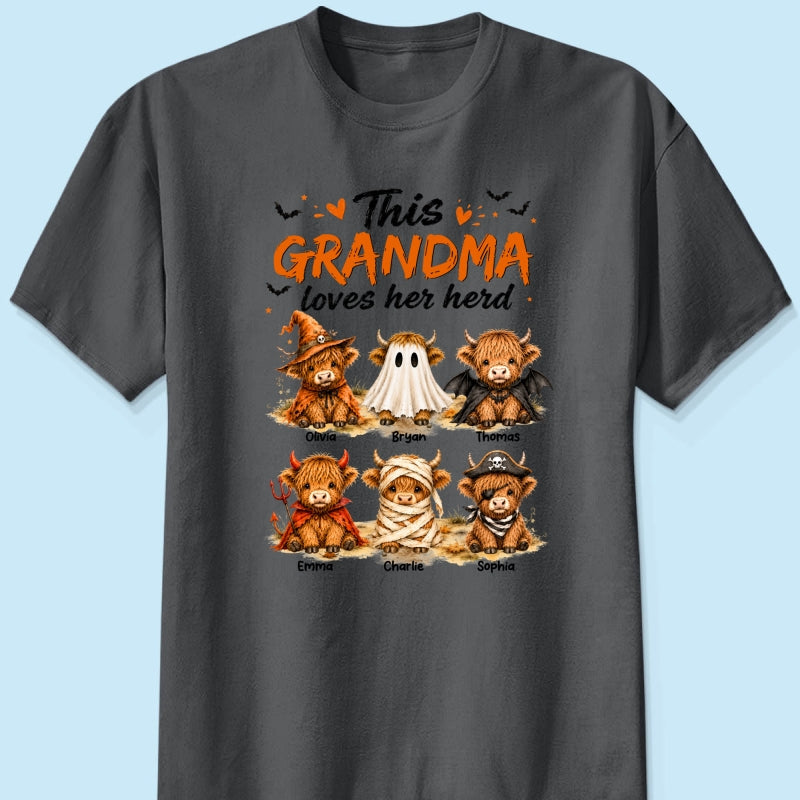 Funny Halloween Highland Cow - Personalized Shirt - Gift For Gramdmas, Moms