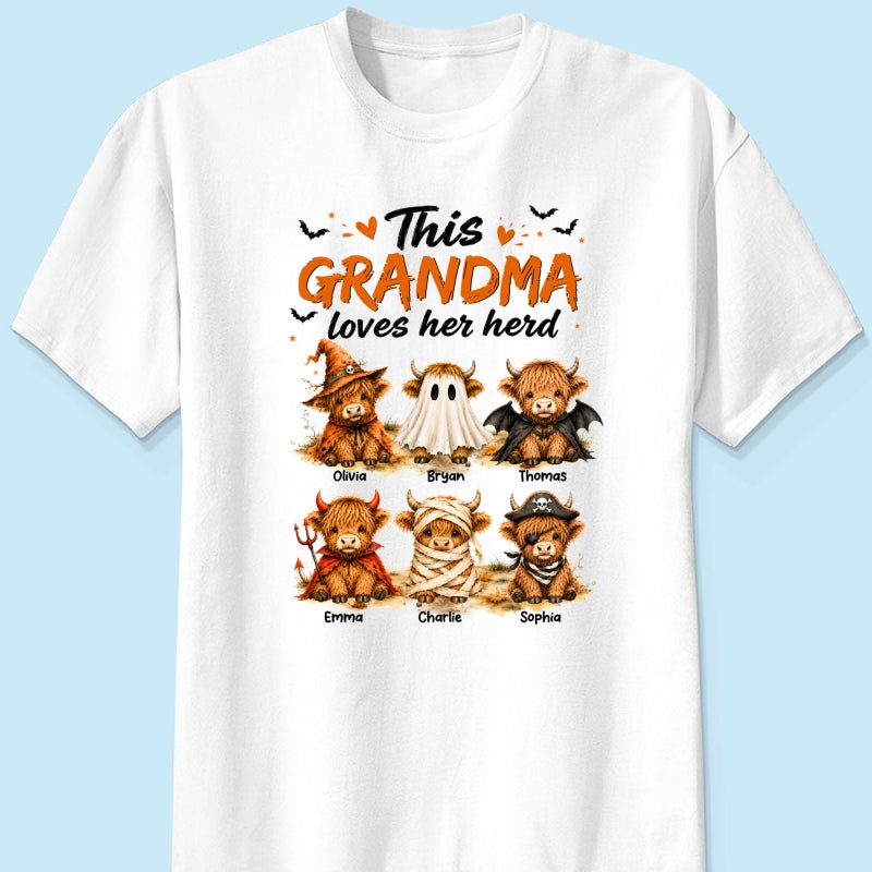 Funny Halloween Highland Cow - Personalized Shirt - Gift For Gramdmas, Moms