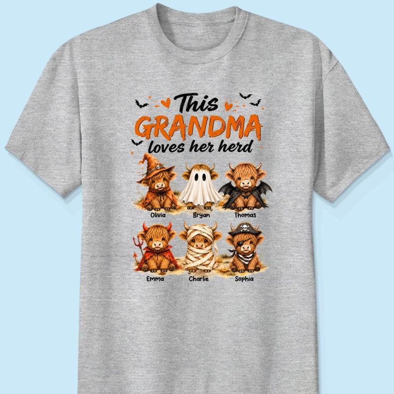 Funny Halloween Highland Cow - Personalized Shirt - Gift For Gramdmas, Moms