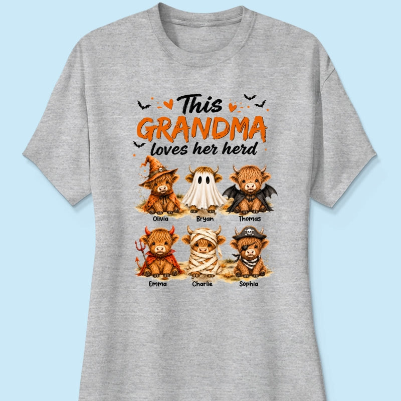 Funny Halloween Highland Cow - Personalized Shirt - Gift For Gramdmas, Moms