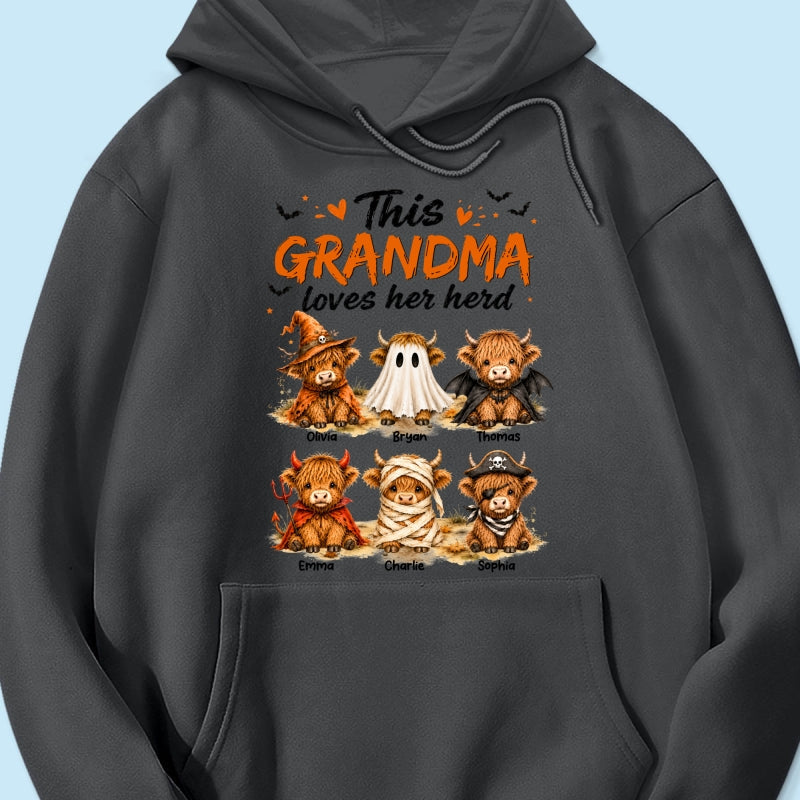 Funny Halloween Highland Cow - Personalized Shirt - Gift For Gramdmas, Moms