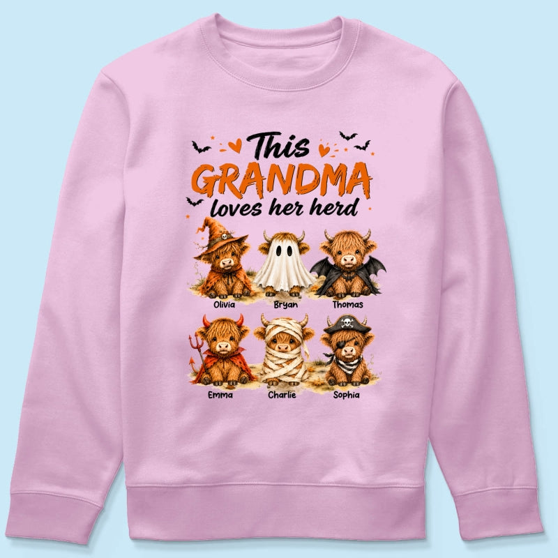 Funny Halloween Highland Cow - Personalized Shirt - Gift For Gramdmas, Moms