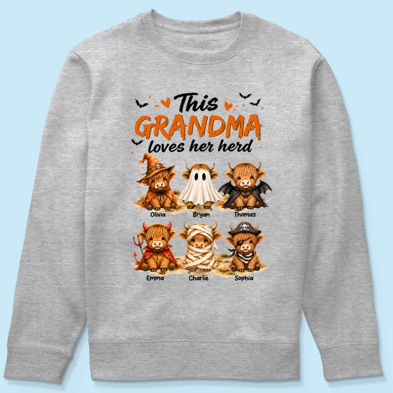 Funny Halloween Highland Cow - Personalized Shirt - Gift For Gramdmas, Moms