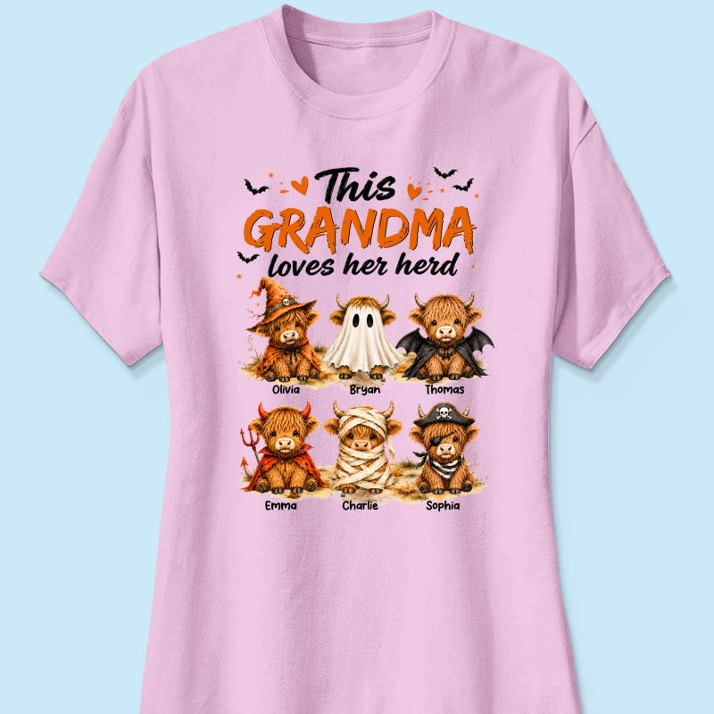 Funny Halloween Highland Cow - Personalized Shirt - Gift For Gramdmas, Moms