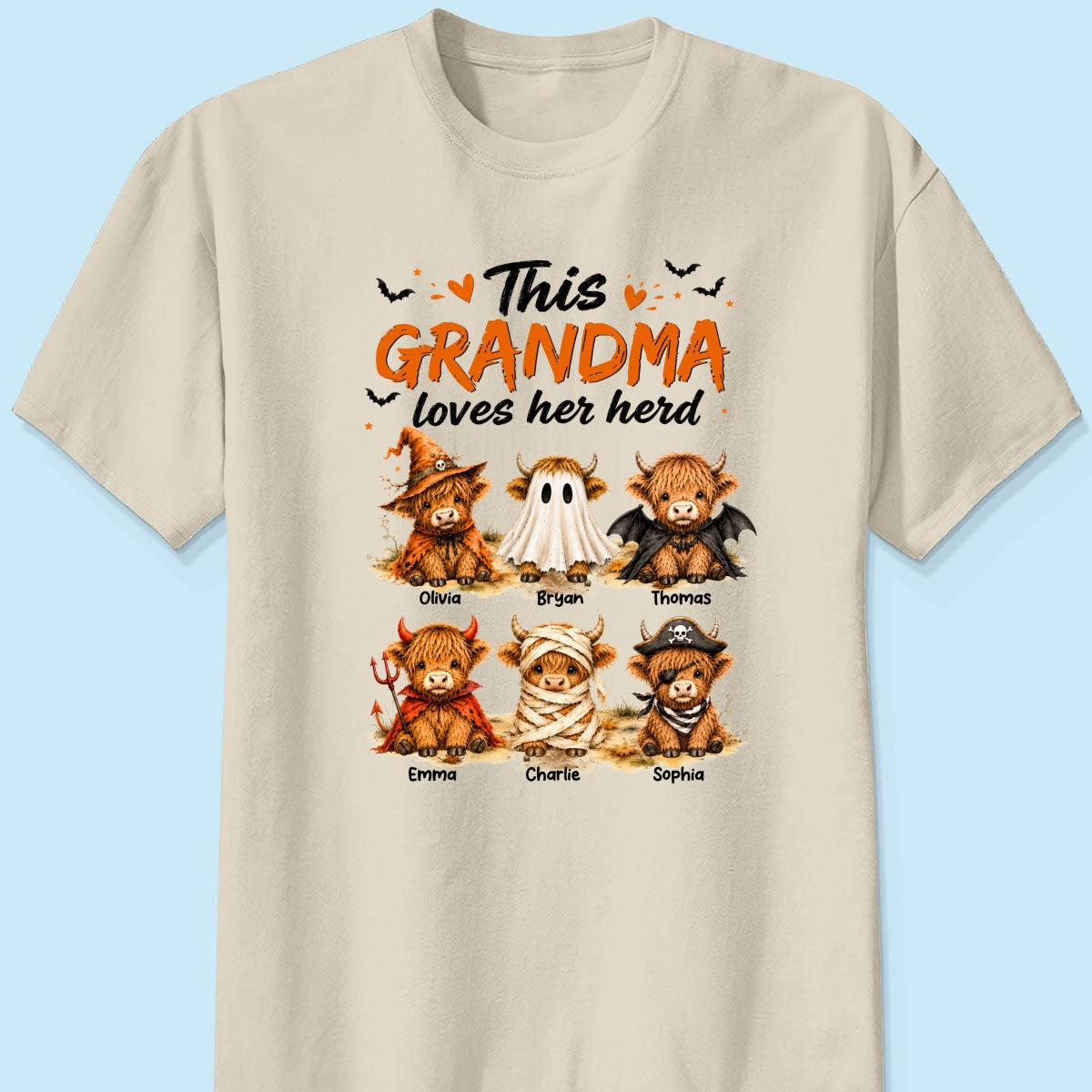 Funny Halloween Highland Cow - Personalized Shirt - Gift For Gramdmas, Moms