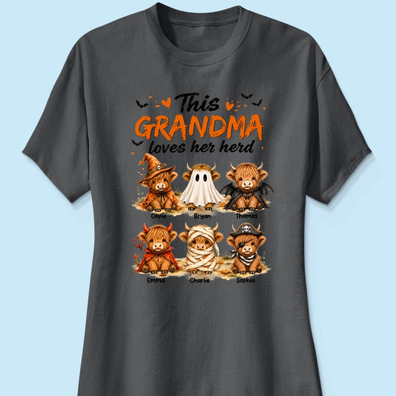 Funny Halloween Highland Cow - Personalized Shirt - Gift For Gramdmas, Moms