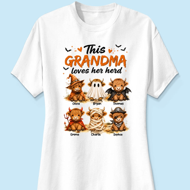 Funny Halloween Highland Cow - Personalized Shirt - Gift For Gramdmas, Moms
