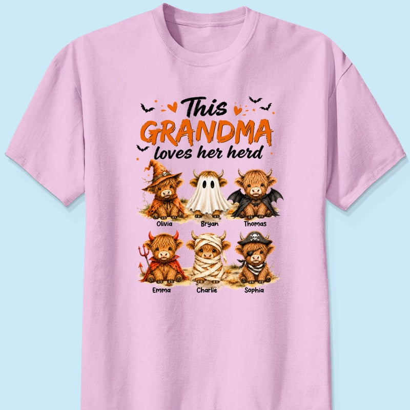 Funny Halloween Highland Cow - Personalized Shirt - Gift For Gramdmas, Moms